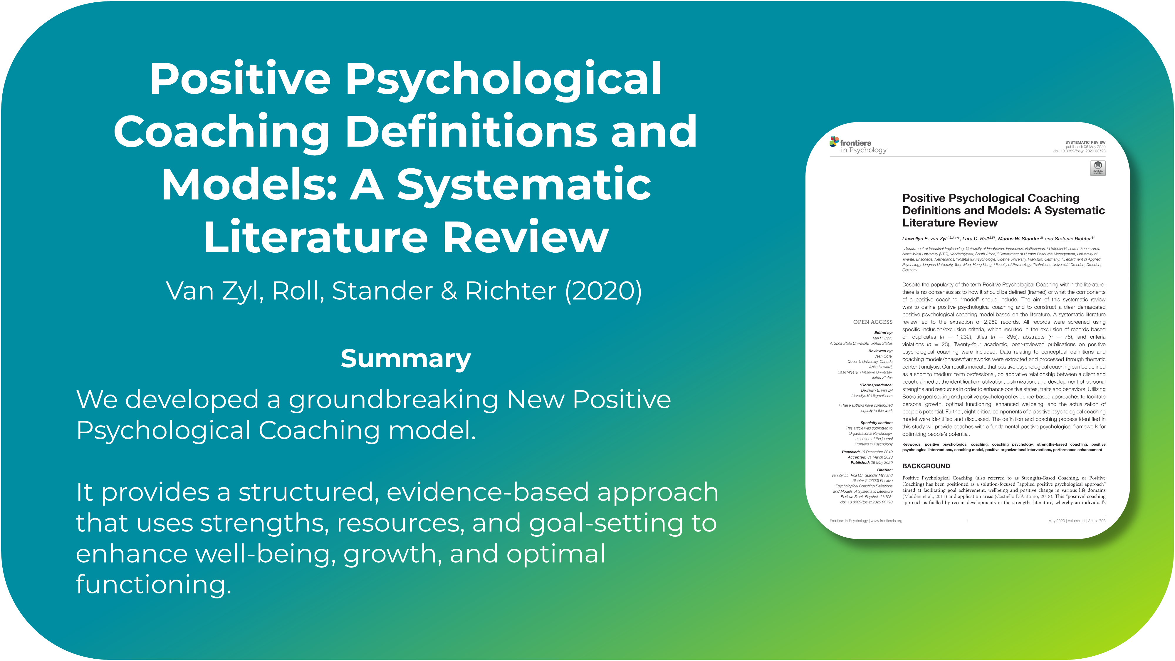 Positive Psychological Coaching Definitions and Models: A Systematic Literature Review